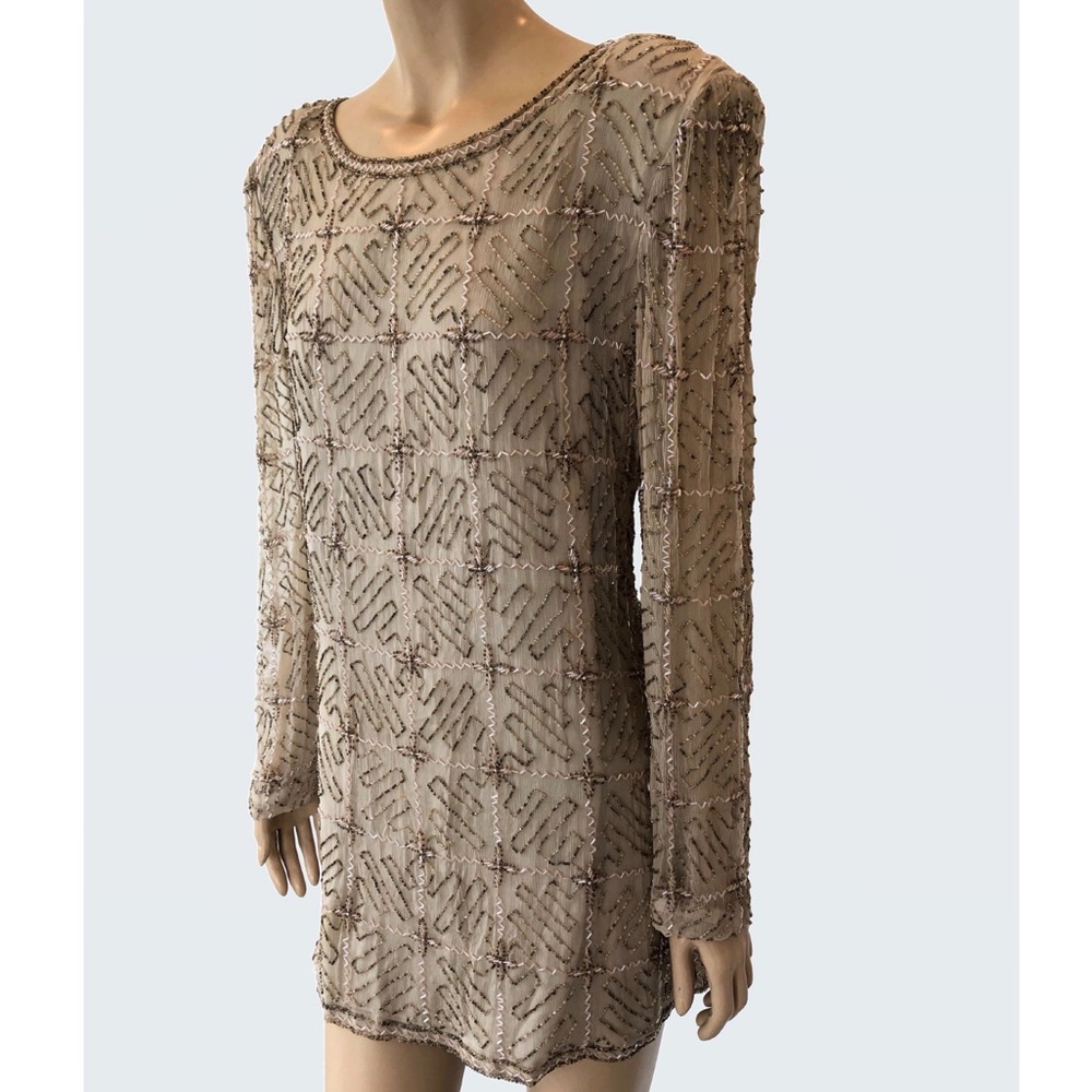 True Vintage Nude Beaded Cocktail Mini Dress